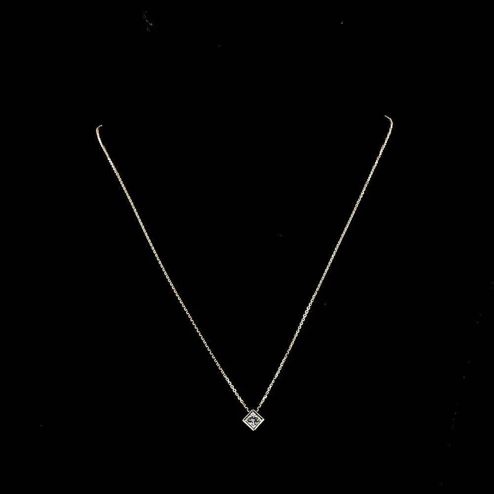 14K Yellow Gold Bezel Set Princess Cut Lab Diamond Solitaire Pendant - 0.51 Carat Total Weight E-F VS1 - Covaloro Fine Jewelry - Image 4