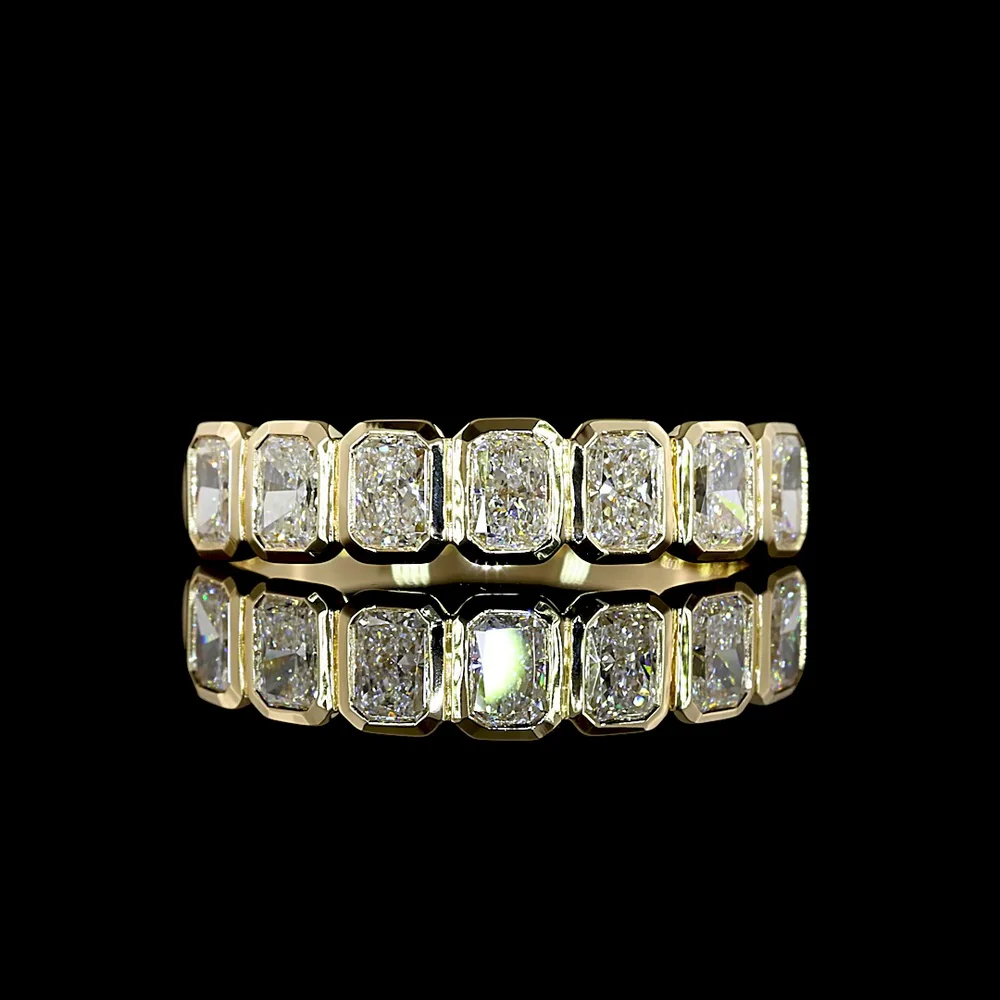 14K Yellow Gold Bezel Set Radiant Cut Lab Diamond Eternity Band - 1.00 Carat Total Weight (7 Stones, E-F Color, VS1 Clarity) - Covaloro Fine Jewelry