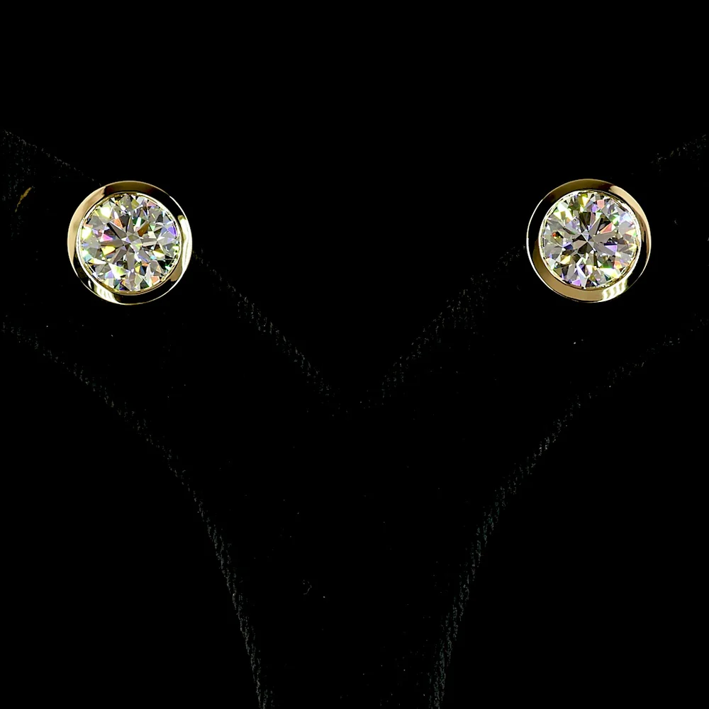 14K Yellow Gold Bezel Set Round Brilliant Cut Lab Diamond Stud Earrings - F VVS2 IGI Certified - 6.55 Carat Total Weight - Covaloro Fine Jewelry