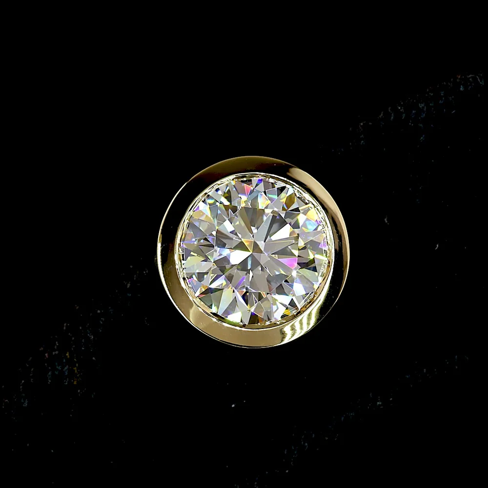 14K Yellow Gold Bezel Set Round Brilliant Cut Lab Diamond Stud Earrings - F VVS2 IGI Certified - 6.55 Carat Total Weight - Covaloro Fine Jewelry - Image 2