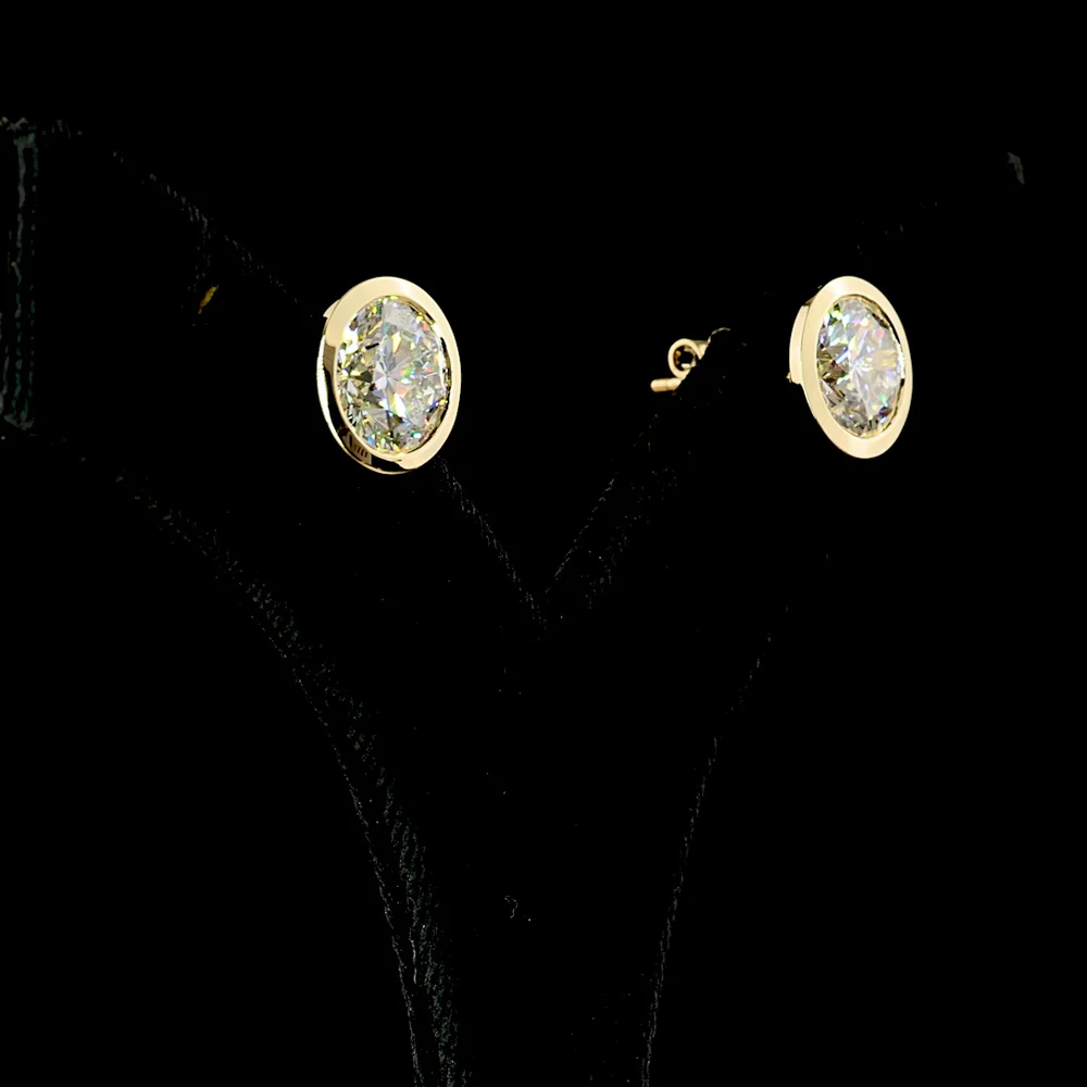 14K Yellow Gold Bezel Set Round Brilliant Cut Lab Diamond Stud Earrings - F VVS2 IGI Certified - 6.55 Carat Total Weight - Covaloro Fine Jewelry - Image 3