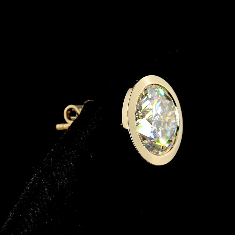 14K Yellow Gold Bezel Set Round Brilliant Cut Lab Diamond Stud Earrings - F VVS2 IGI Certified - 6.55 Carat Total Weight - Covaloro Fine Jewelry - Image 4