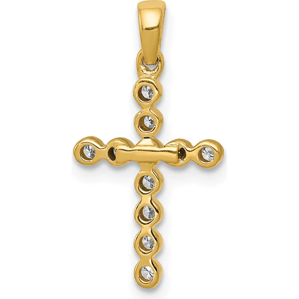 14K Yellow Gold Bezel-Set Round Diamond Cross Pendant - 1/10 Carat Total Diamond Weight by Monteluci Fine Jewelry - Image 3