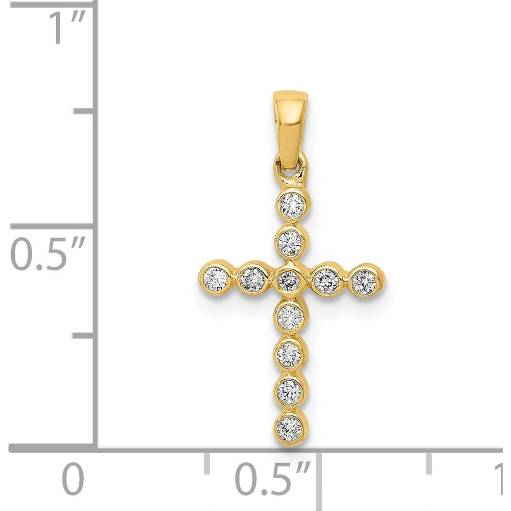 14K Yellow Gold Bezel-Set Round Diamond Cross Pendant - 1/10 Carat Total Diamond Weight by Monteluci Fine Jewelry - Image 4