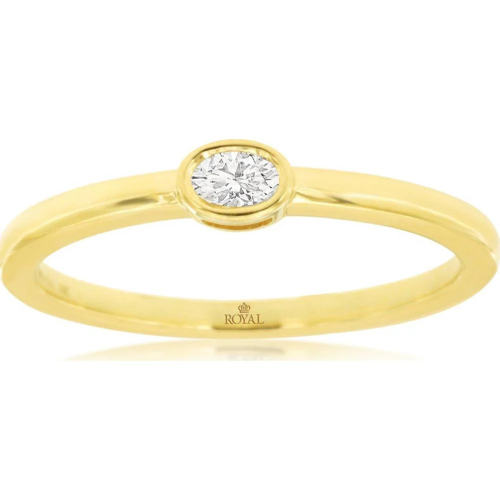 14K Yellow Gold Bezel Set Round Diamond Solitaire Engagement Ring - 0.10 Carat Total Diamond Weight - Royal Jewelry