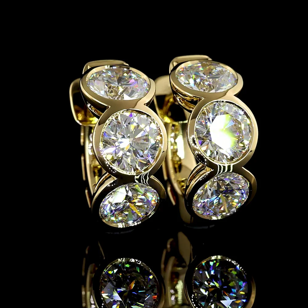 14K Yellow Gold Bezel Set Round Lab Diamond Huggie Earrings - 4.88 Carats Total Diamond Weight - Covaloro Fine Jewelry