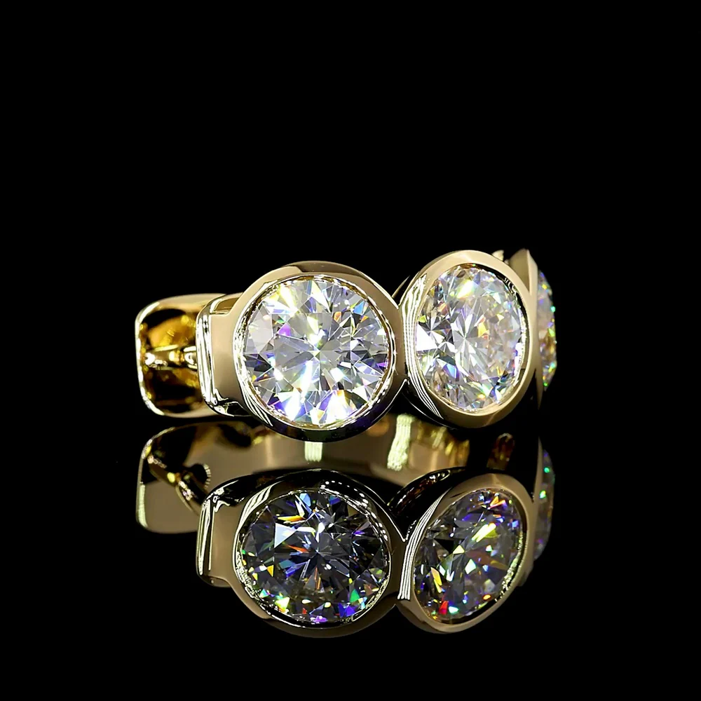 14K Yellow Gold Bezel Set Round Lab Diamond Huggie Earrings - 4.88 Carats Total Diamond Weight - Covaloro Fine Jewelry - Image 3