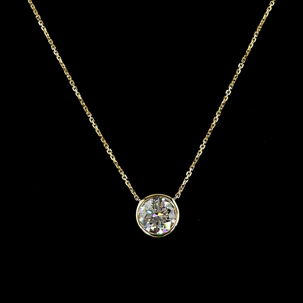 14K Yellow Gold Bezel Set Round Lab Diamond Solitaire Pendant - 2.01 Carat Total Weight - Covaloro Fine Jewelry