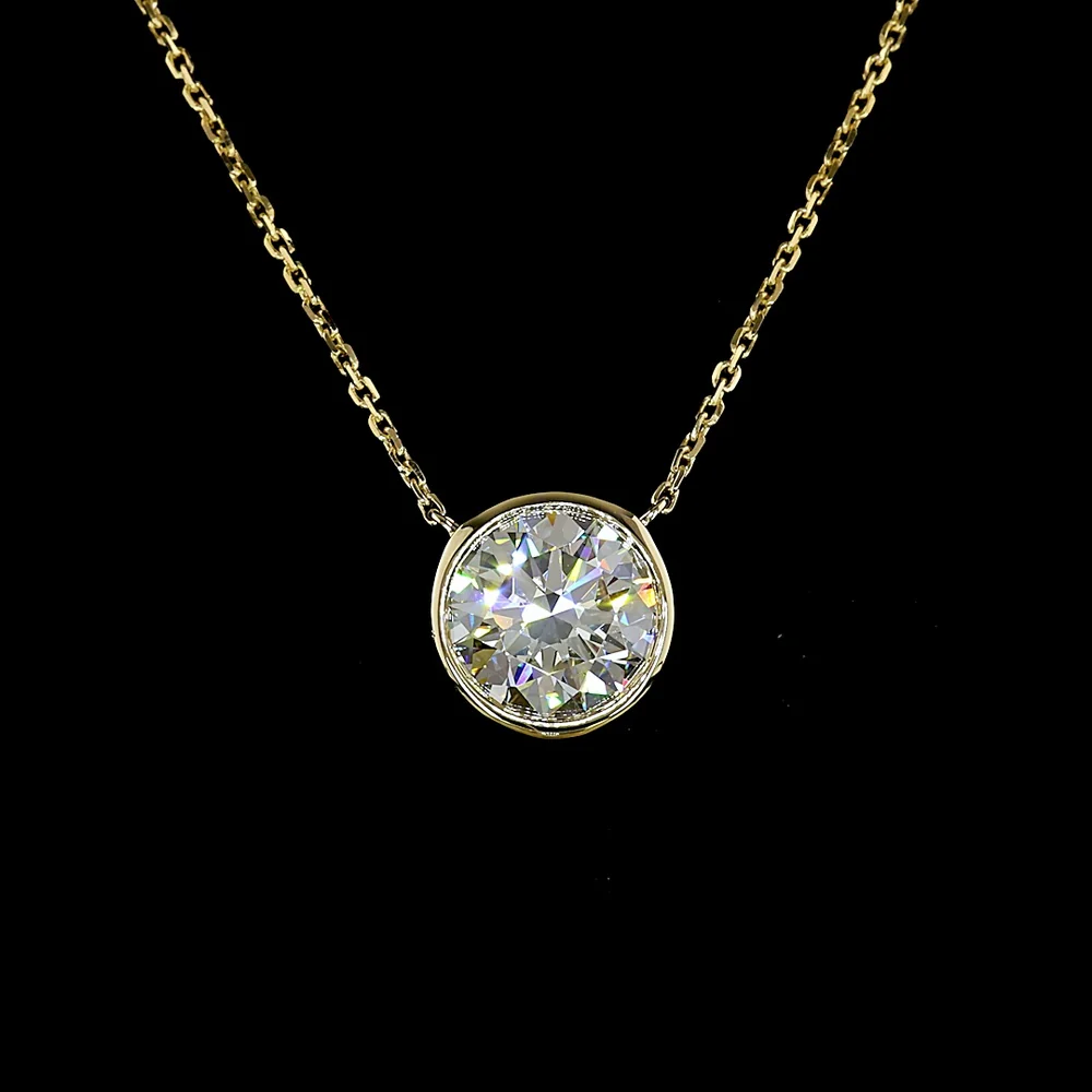 14K Yellow Gold Bezel Set Round Lab Diamond Solitaire Pendant - 2.01 Carat Total Weight - Covaloro Fine Jewelry - Image 2