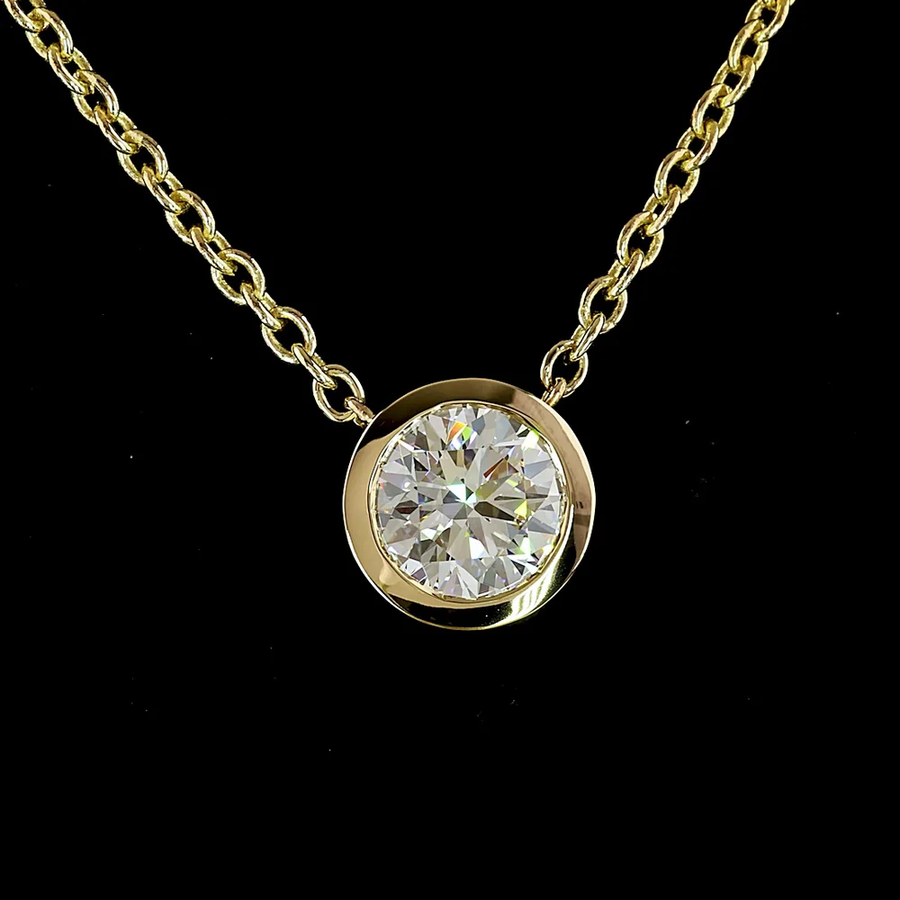 14K Yellow Gold Bezel Set Round Lab Diamond Solitaire Pendant Necklace - 1.50 Carat Total Weight E-F VVS2 GIA Certified - Covaloro Fine Jewelry - Image 2