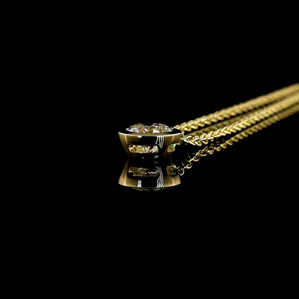 14K Yellow Gold Bezel Set Round Lab Diamond Solitaire Pendant Necklace - 1.50 Carat Total Weight E-F VVS2 GIA Certified - Covaloro Fine Jewelry - Image 3