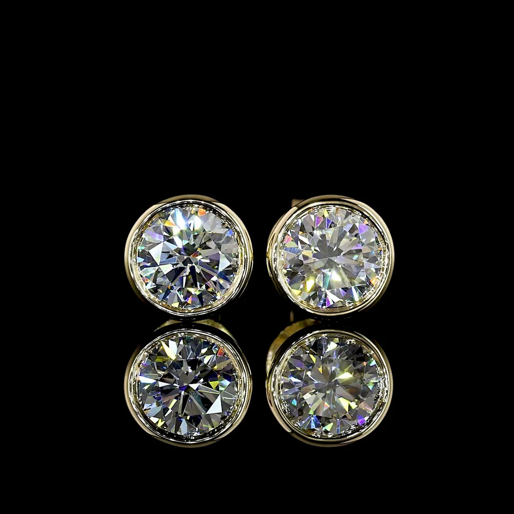 14K Yellow Gold Bezel Set Round Lab Diamond Stud Earrings - 1.47 Carat Total Weight, E-F Color VS2 Clarity - Covaloro Fine Jewelry - Image 2