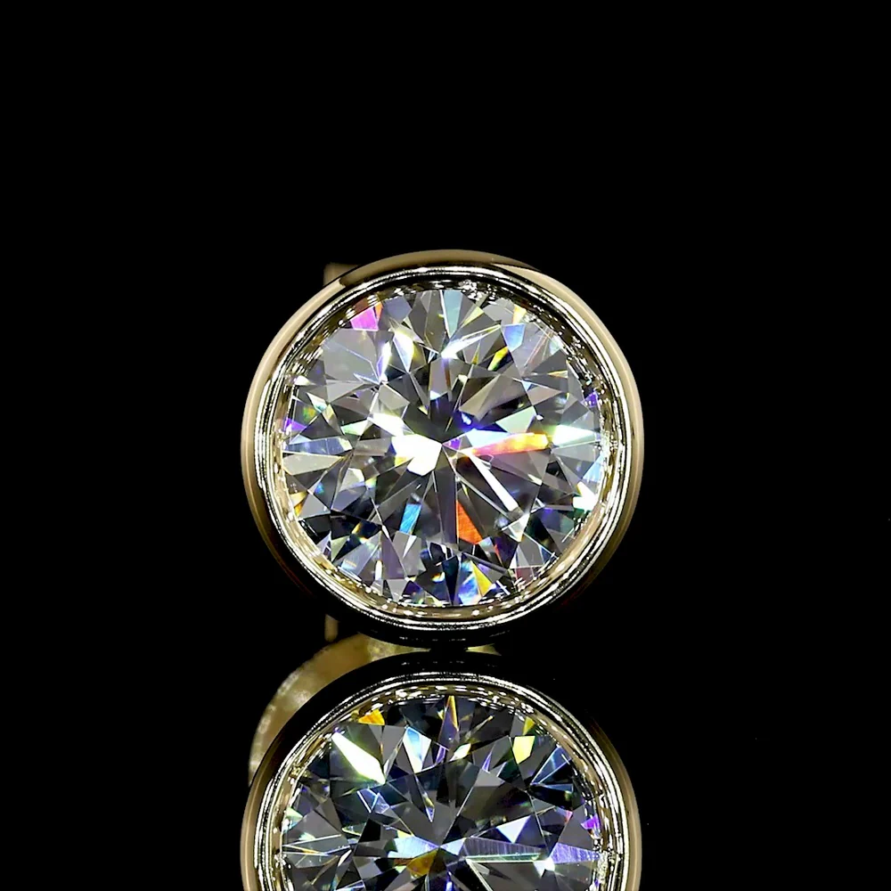14K Yellow Gold Bezel Set Round Lab Diamond Stud Earrings - 1.47 Carat Total Weight, E-F Color VS2 Clarity - Covaloro Fine Jewelry - Image 3