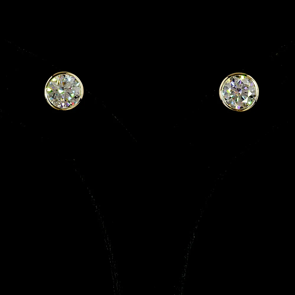 14K Yellow Gold Bezel Set Round Lab Diamond Stud Earrings - 4.05 Carats Total Diamond Weight (F VS1) - Covaloro Fine Jewelry