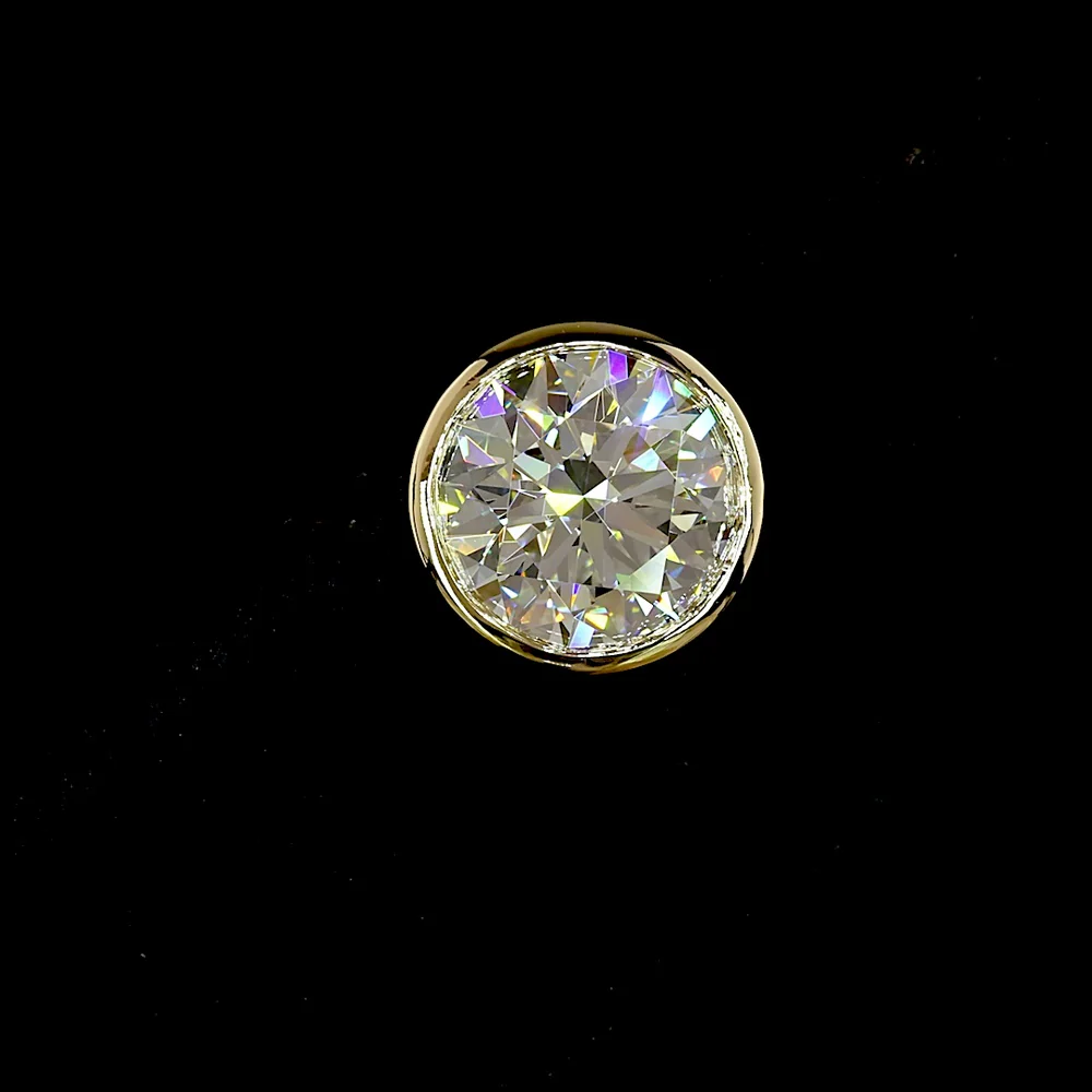 14K Yellow Gold Bezel Set Round Lab Diamond Stud Earrings - 4.05 Carats Total Diamond Weight (F VS1) - Covaloro Fine Jewelry - Image 2