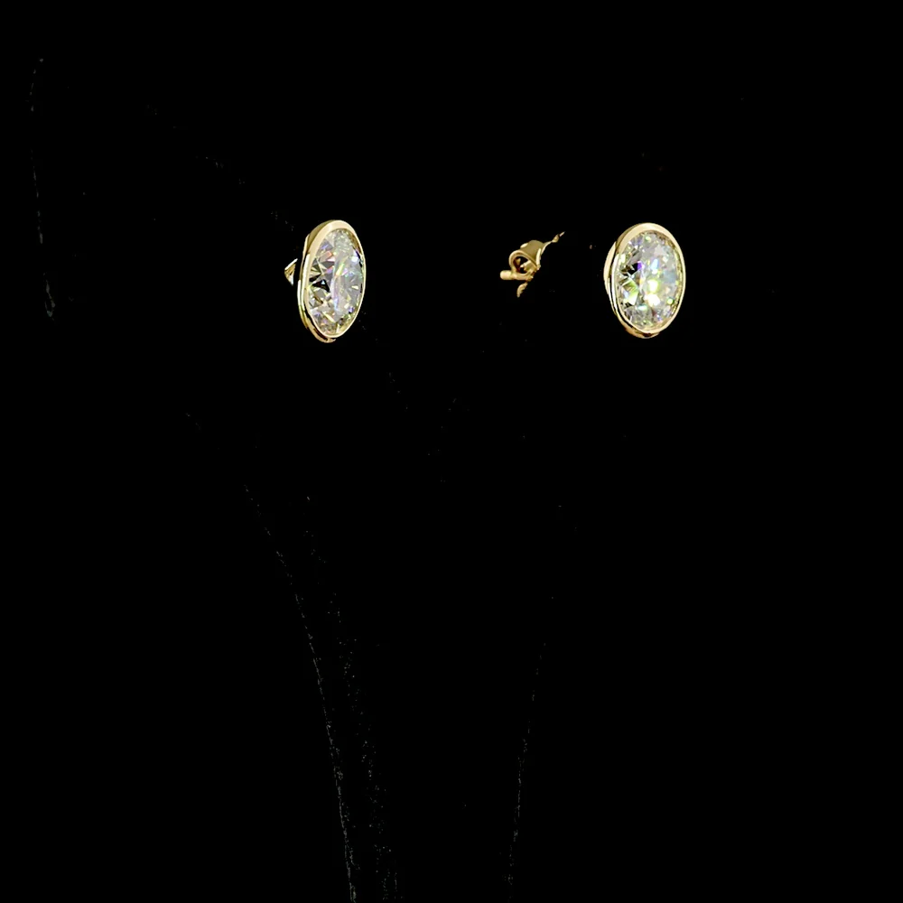 14K Yellow Gold Bezel Set Round Lab Diamond Stud Earrings - 4.05 Carats Total Diamond Weight (F VS1) - Covaloro Fine Jewelry - Image 3