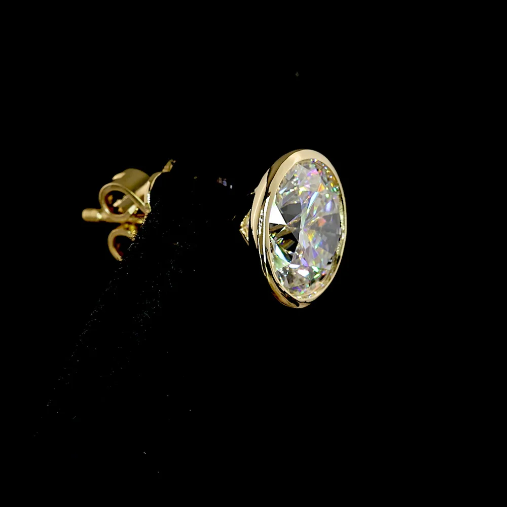 14K Yellow Gold Bezel Set Round Lab Diamond Stud Earrings - 4.05 Carats Total Diamond Weight (F VS1) - Covaloro Fine Jewelry - Image 4