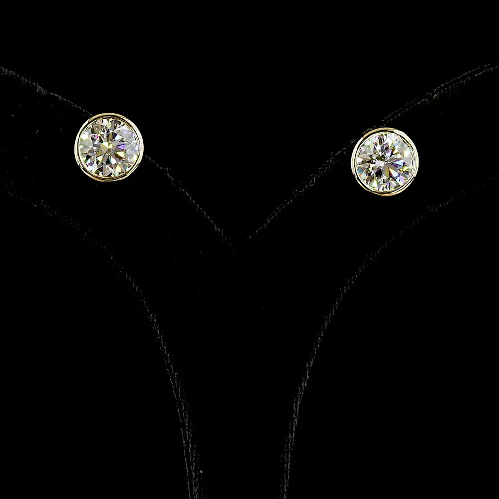 14K Yellow Gold Bezel Set Round Lab Diamond Stud Earrings - 6.11 Carat Total Weight (E-F Color, VS1 Clarity) - Covaloro Fine Jewelry