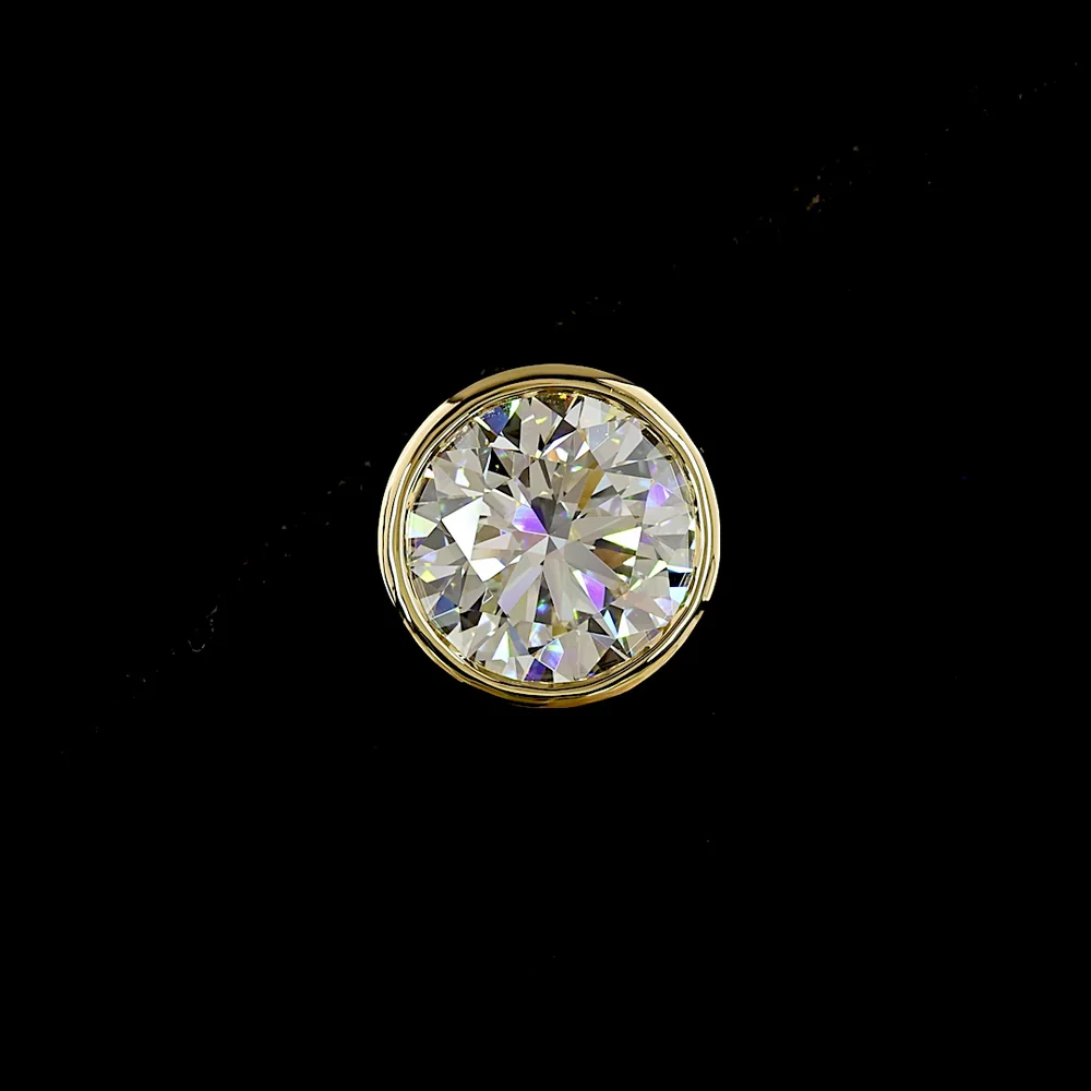 14K Yellow Gold Bezel Set Round Lab Diamond Stud Earrings - 6.11 Carat Total Weight (E-F Color, VS1 Clarity) - Covaloro Fine Jewelry - Image 2
