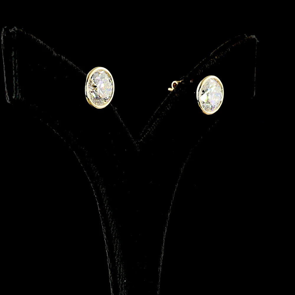 14K Yellow Gold Bezel Set Round Lab Diamond Stud Earrings - 6.11 Carat Total Weight (E-F Color, VS1 Clarity) - Covaloro Fine Jewelry - Image 3