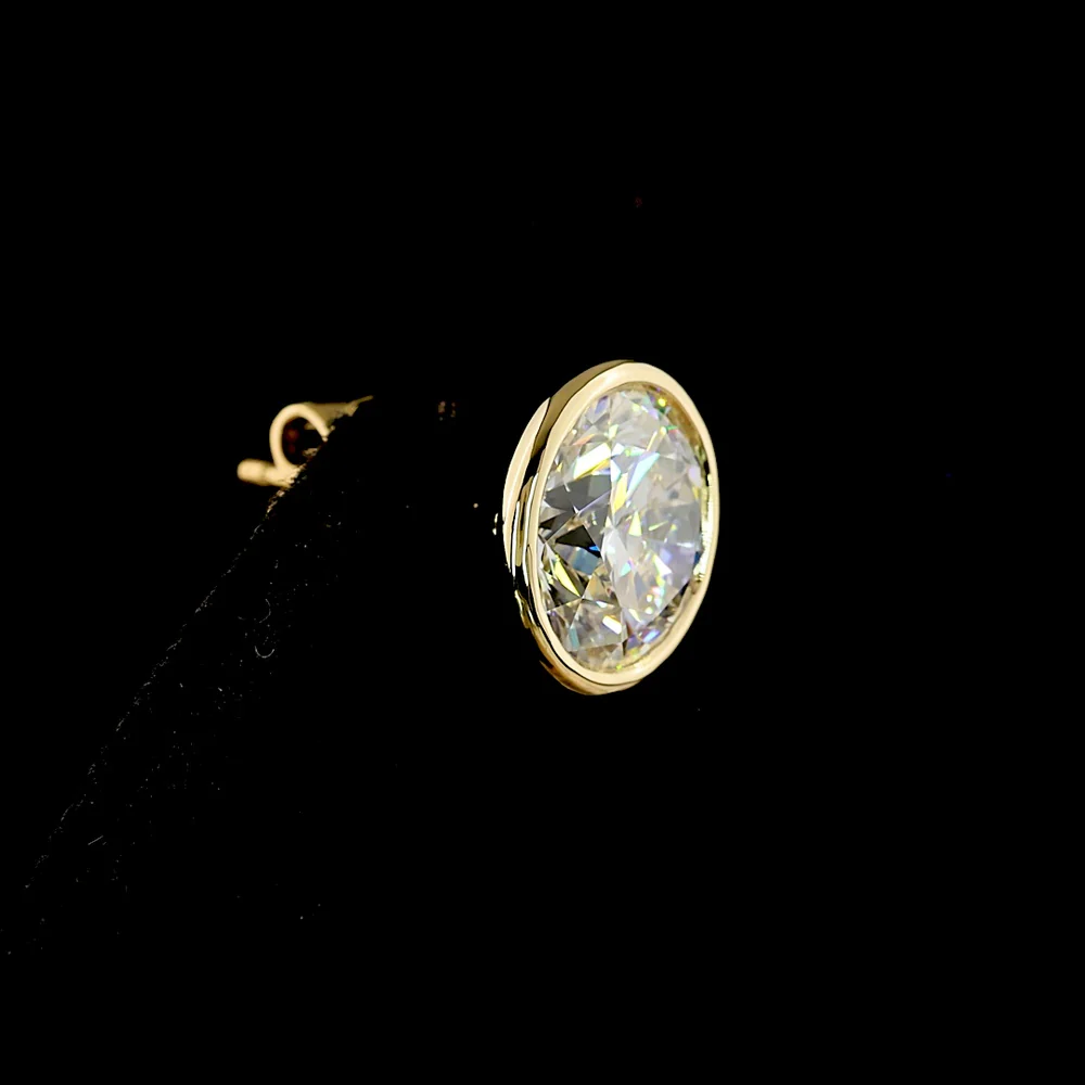 14K Yellow Gold Bezel Set Round Lab Diamond Stud Earrings - 6.11 Carat Total Weight (E-F Color, VS1 Clarity) - Covaloro Fine Jewelry - Image 4