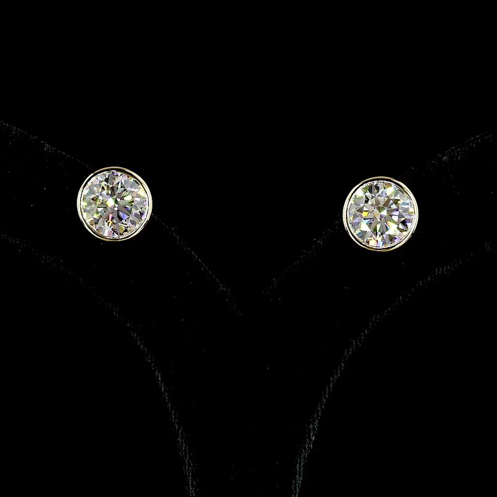14K Yellow Gold Bezel Set Round Lab Diamond Stud Earrings - F VVS2-VS1 - 8.05 Carat Total Weight - Covaloro Fine Jewelry