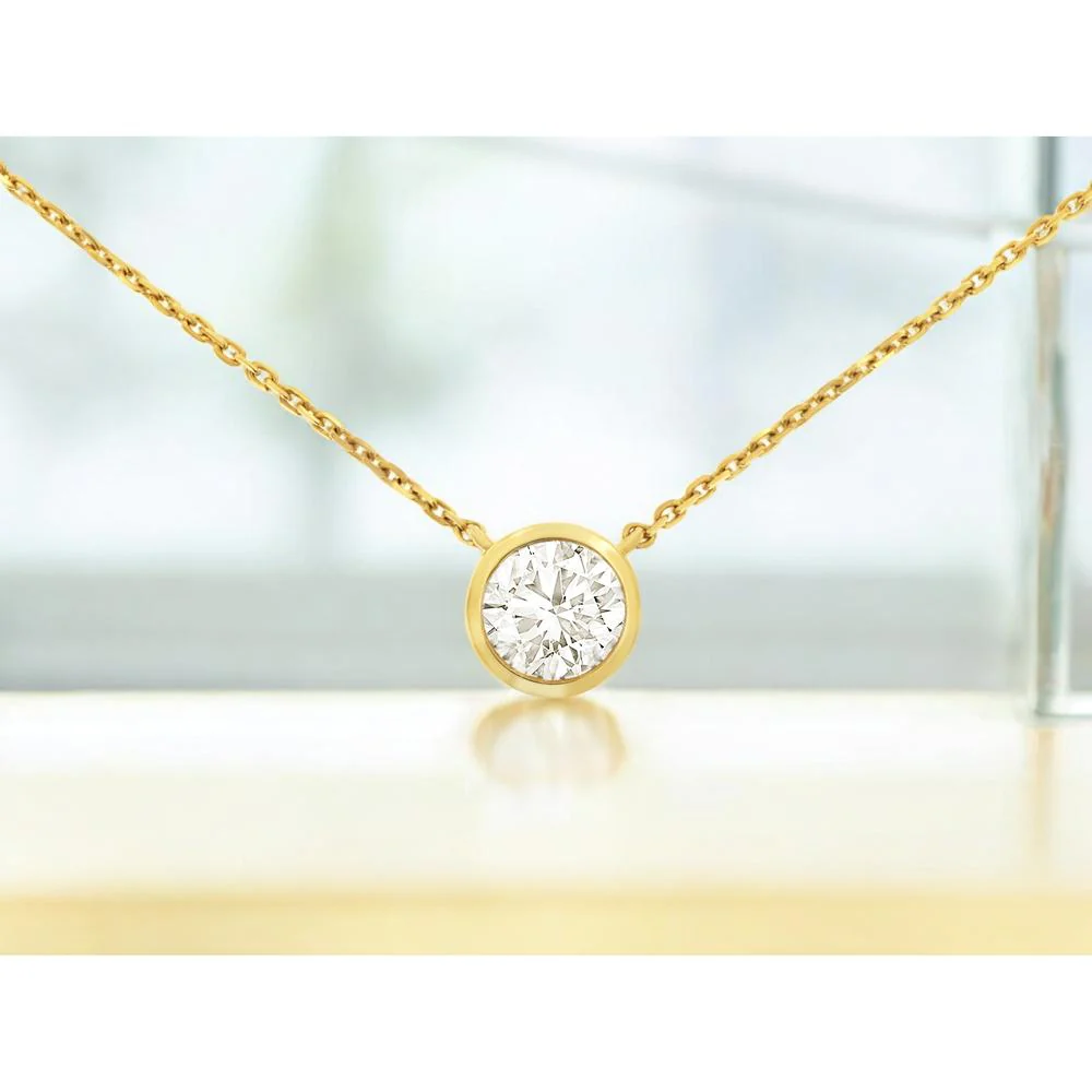 14K Yellow Gold Bezel Set Round Lab Grown Diamond Solitaire Pendant Necklace - 0.50 Carat Total Weight - Royal Jewelry - Image 2