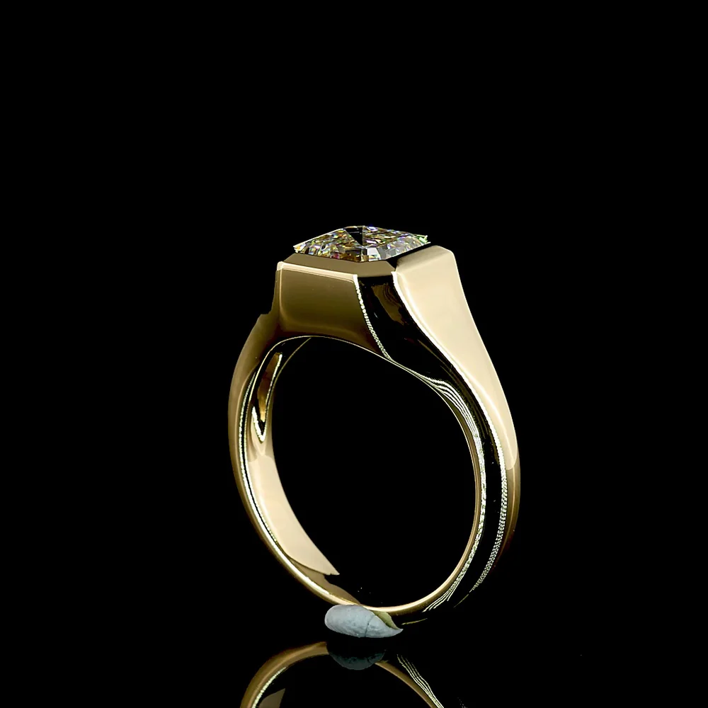 14K Yellow Gold Bezel Set Square Emerald Cut Lab Diamond Solitaire Ring - 2.03 Carat E VS1 GIA Certified - Covaloro Fine Jewelry - Image 3