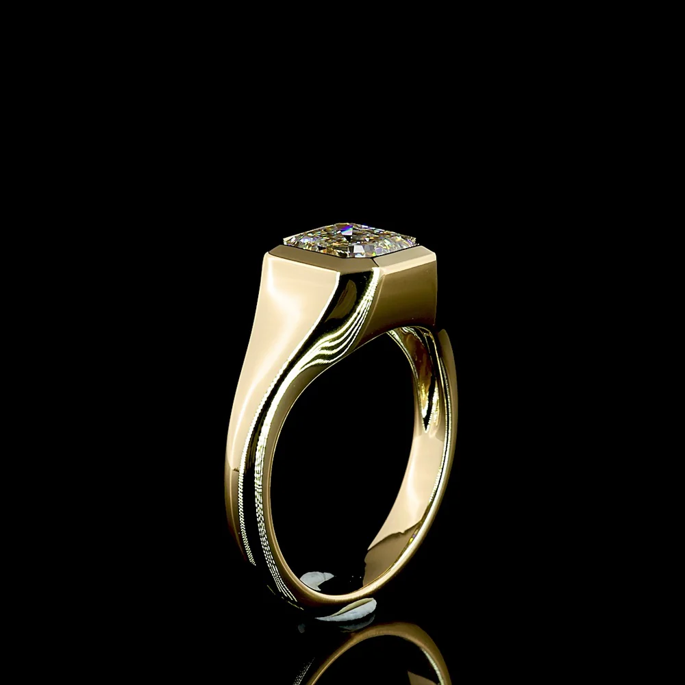 14K Yellow Gold Bezel Set Square Emerald Cut Lab Diamond Solitaire Ring - 2.03 Carat E VS1 GIA Certified - Covaloro Fine Jewelry - Image 4