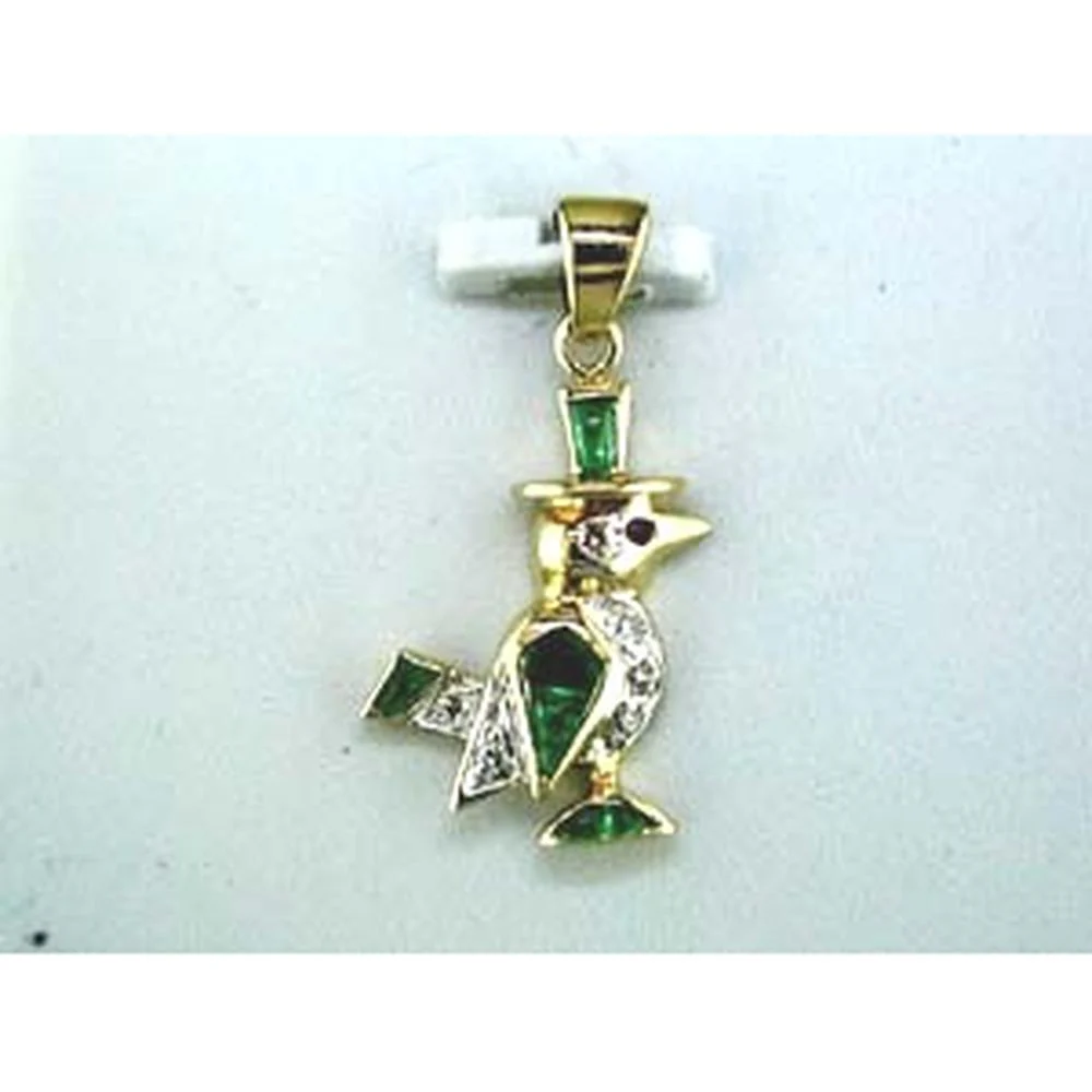 14K Yellow Gold Bird Motif Pendant with 0.20 Carat Oval Emerald and 0.07 Carat Round Diamonds - Royal Jewelry