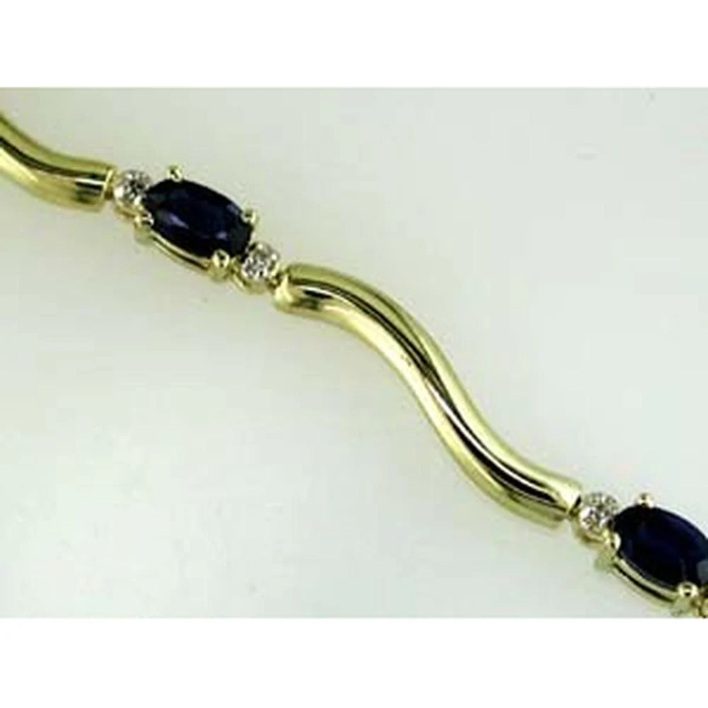 14K Yellow Gold Bracelet with Oval Sapphires and Round Diamond Accents - 1.95 Carat Total Sapphire Weight and 0.09 Carat Total Diamond Weight - Royal Jewelry