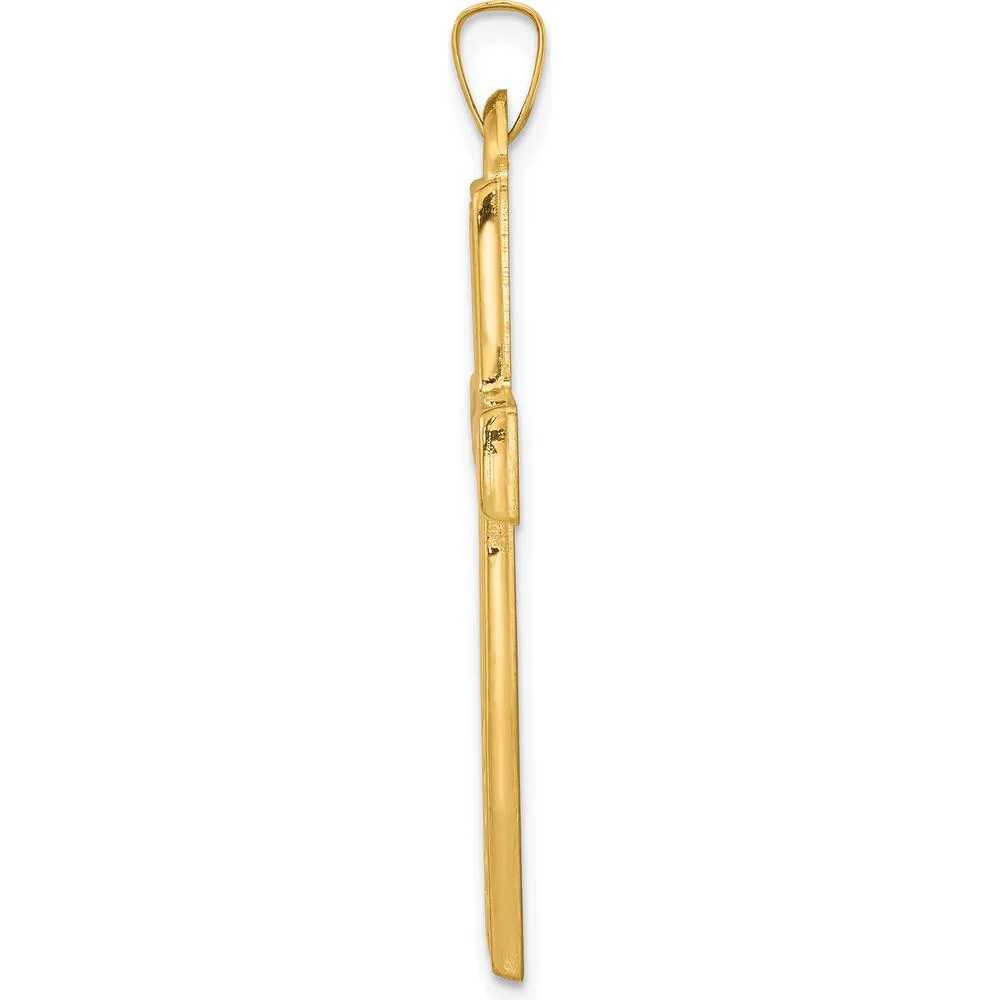 14K Yellow Gold Brushed and Polished Latin Cross Pendant - 39.3mm Length by Oro Pregiato - Image 2