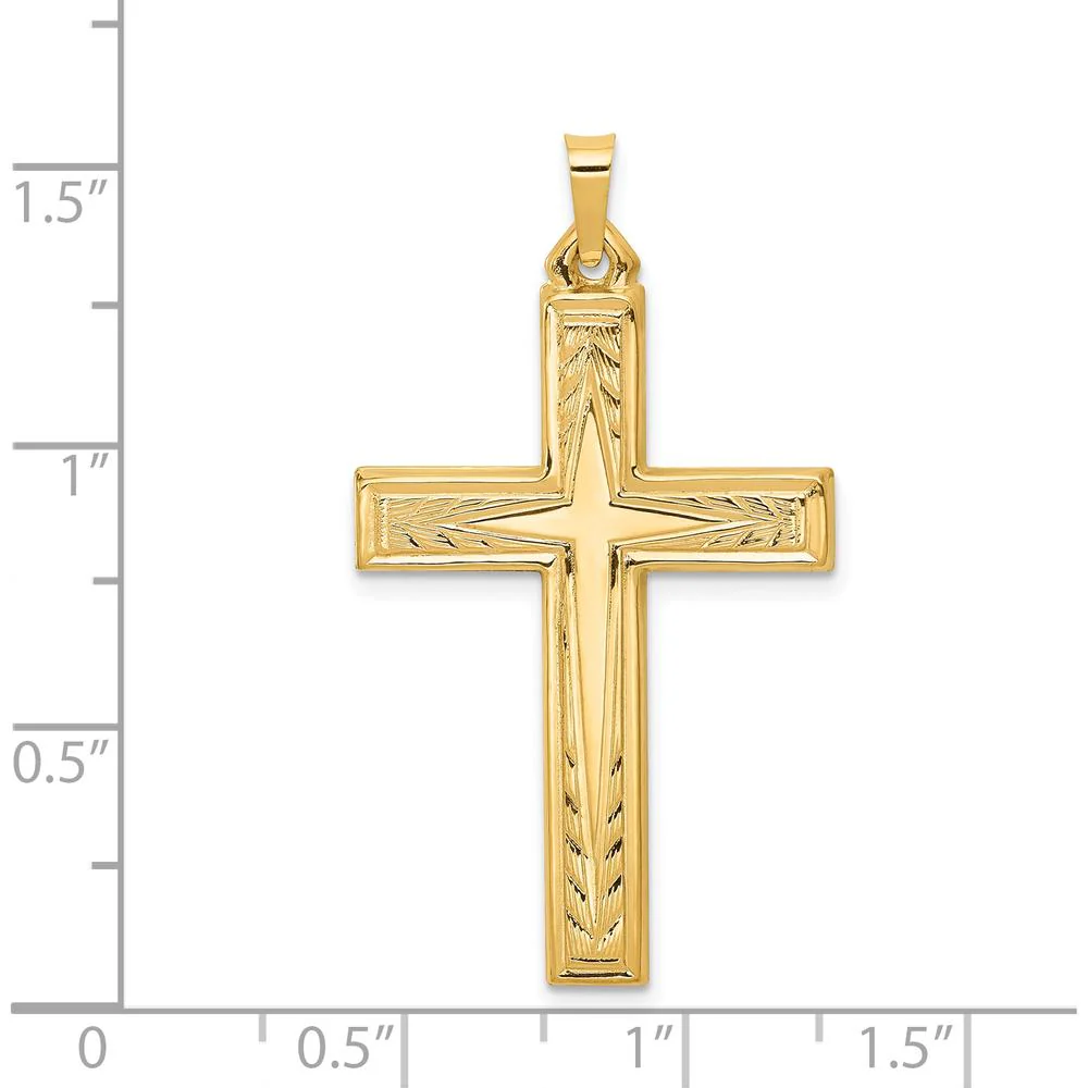 14K Yellow Gold Brushed and Polished Latin Cross Pendant - 39.3mm Length by Oro Pregiato - Image 3