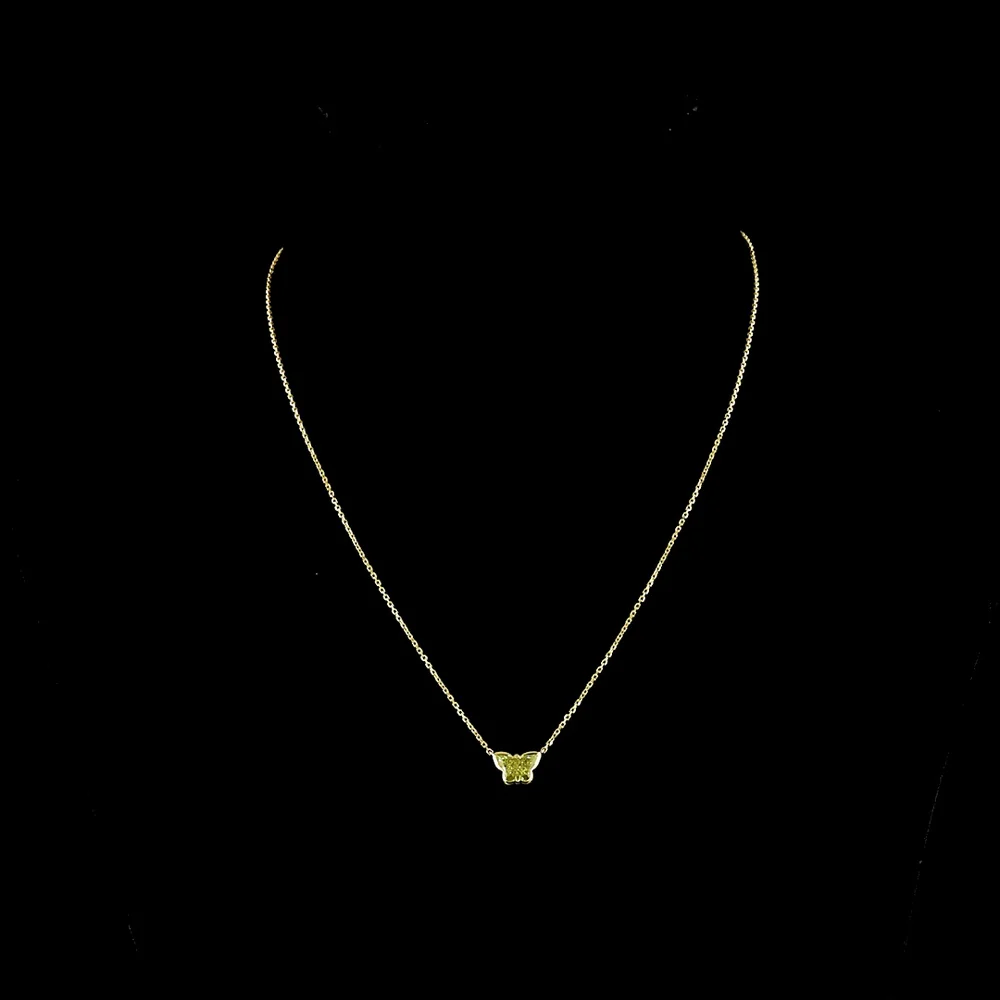 14K Yellow Gold Butterfly Pendant with 1.18 Carat Fancy Intense Yellow Lab Diamond in Bezel Setting - IGI Certified - Covaloro Fine Jewelry