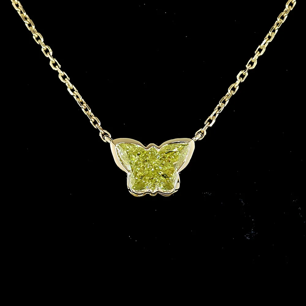 14K Yellow Gold Butterfly Pendant with 1.18 Carat Fancy Intense Yellow Lab Diamond in Bezel Setting - IGI Certified - Covaloro Fine Jewelry - Image 2