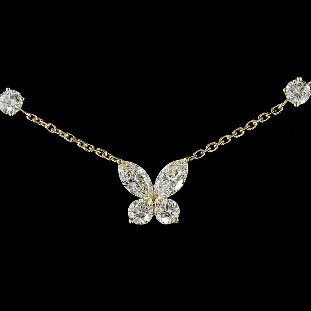 14K Yellow Gold Butterfly Station Necklace with Marquise and Round Lab Diamonds - 3.49 Carat Total Diamond Weight - Covaloro Fine Jewelry - Image 2