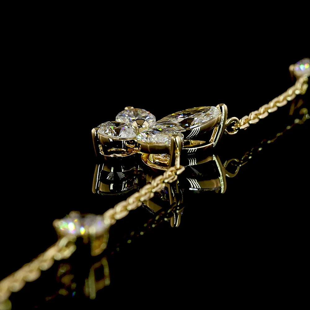 14K Yellow Gold Butterfly Station Necklace with Marquise and Round Lab Diamonds - 3.49 Carat Total Diamond Weight - Covaloro Fine Jewelry - Image 3