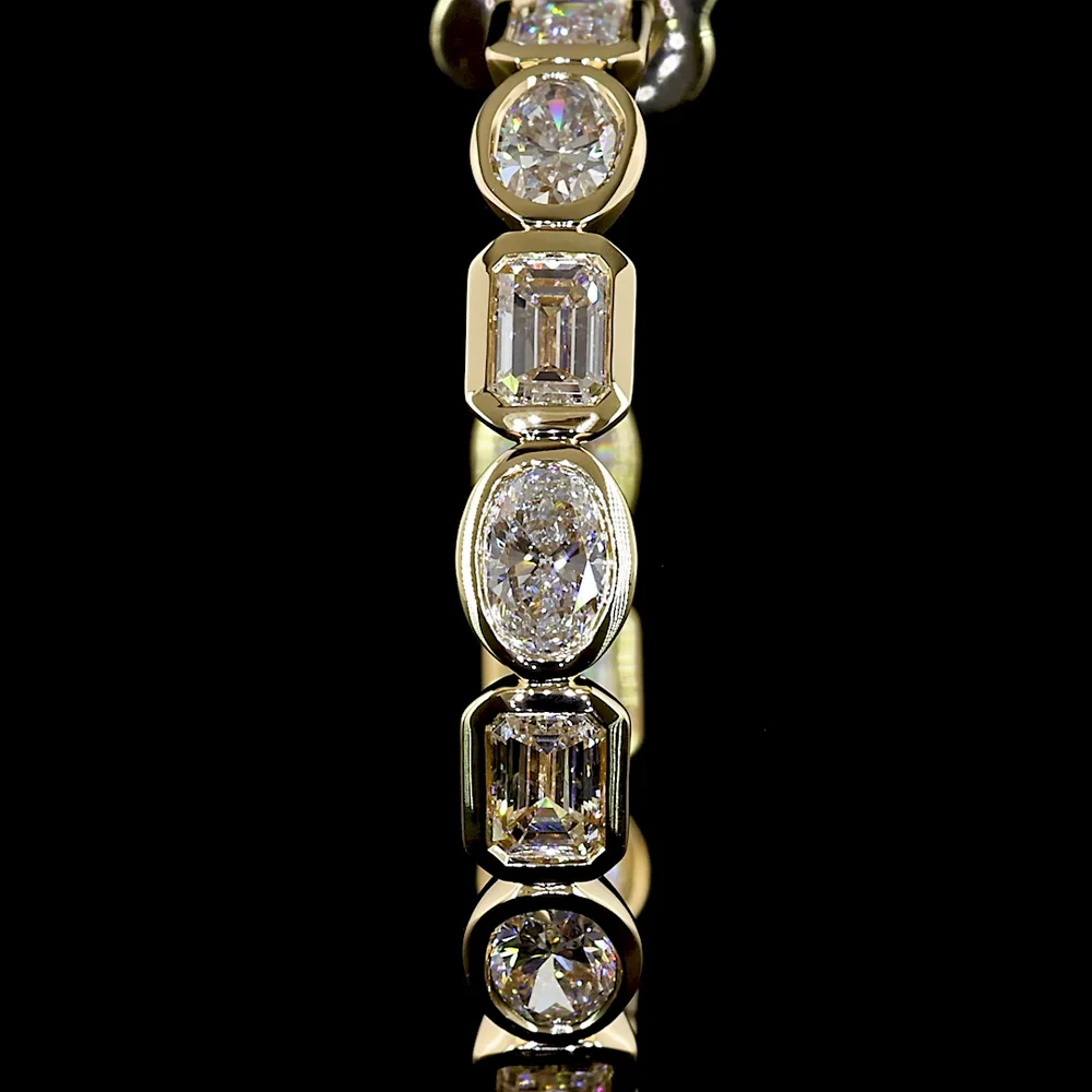 14K Yellow Gold C-Hoop Earrings with Alternating Bezel-Set Emerald and Oval Cut Lab Diamonds - 4.28 Carats Total Diamond Weight - Covaloro Fine Jewelry - Image 3