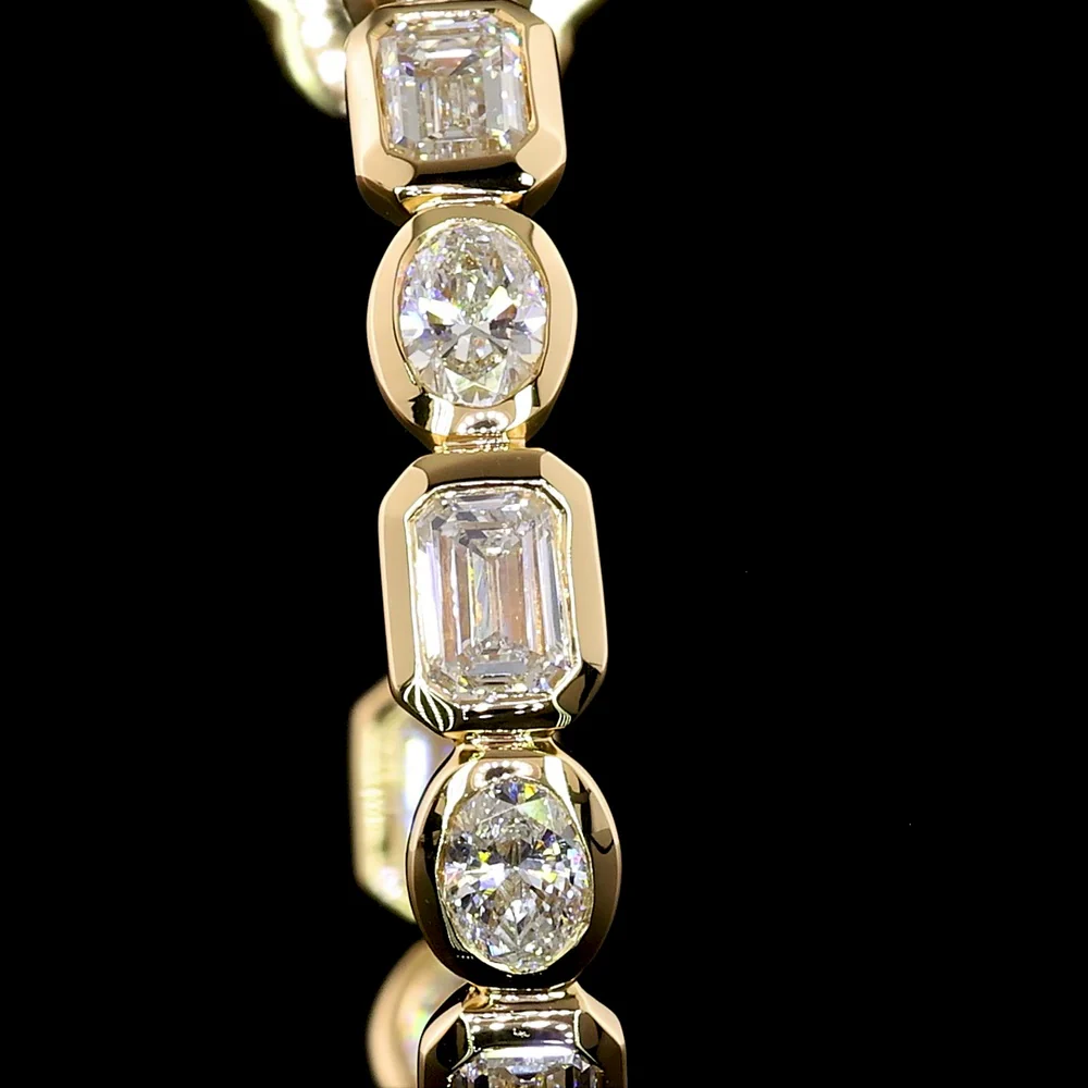 14K Yellow Gold C Hoop Earrings with Alternating Emerald Cut and Oval Cut Lab Diamonds - 2.78 Carat Total Weight - Covaloro Fine Jewelry - Image 2