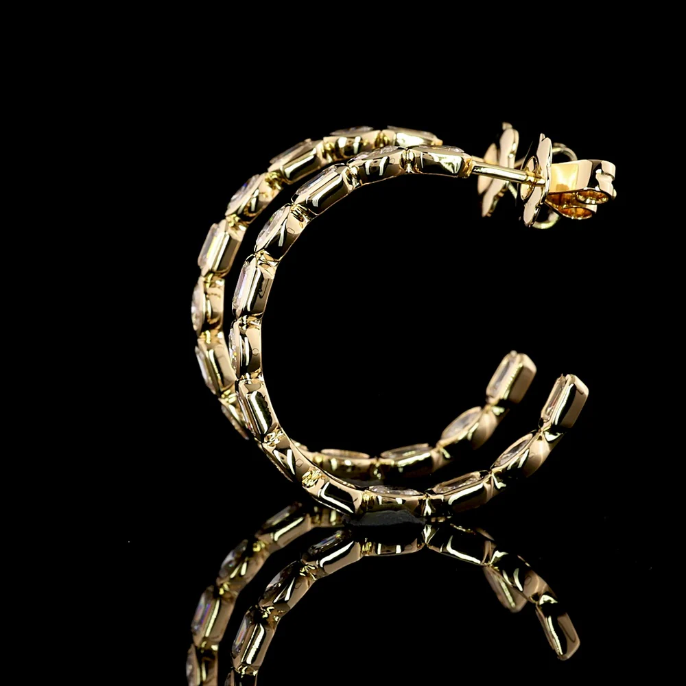 14K Yellow Gold C Hoop Earrings with Alternating Emerald Cut and Oval Cut Lab Diamonds - 2.78 Carat Total Weight - Covaloro Fine Jewelry - Image 4