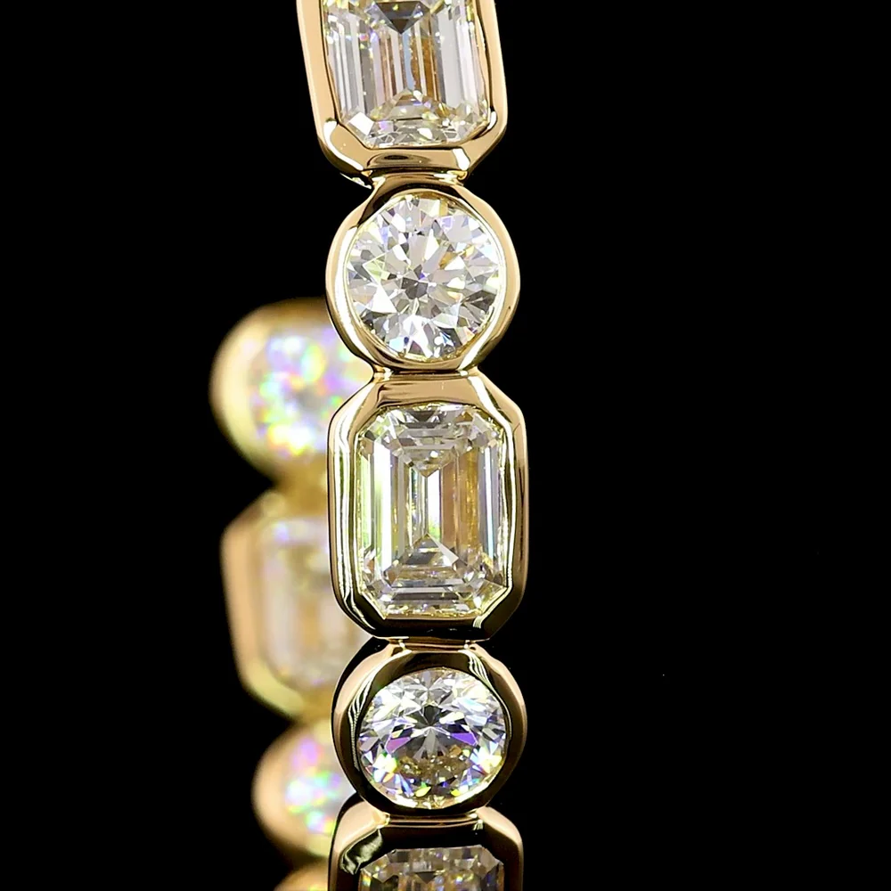 14K Yellow Gold C-Hoop Earrings with Alternating Emerald Cut and Round Brilliant Lab Diamonds - 4.05 Carat Total Diamond Weight, E-F Color, VS1 Clarity, Bezel Set in East-West Orientation - Covaloro Fine Jewelry - Image 2