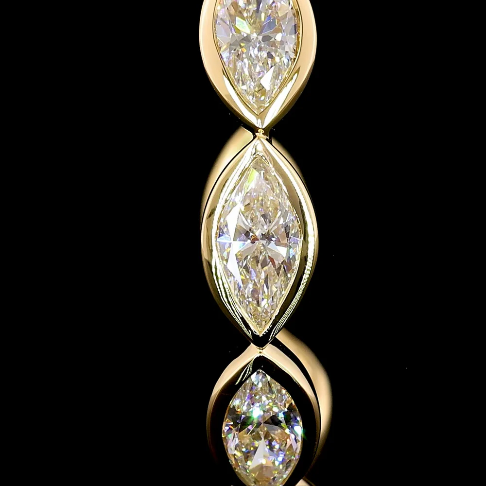 14K Yellow Gold C-Hoop Earrings with Bezel Set East-West Marquise Lab Diamonds - 3.97 Carat Total Diamond Weight - Covaloro Fine Jewelry - Image 2