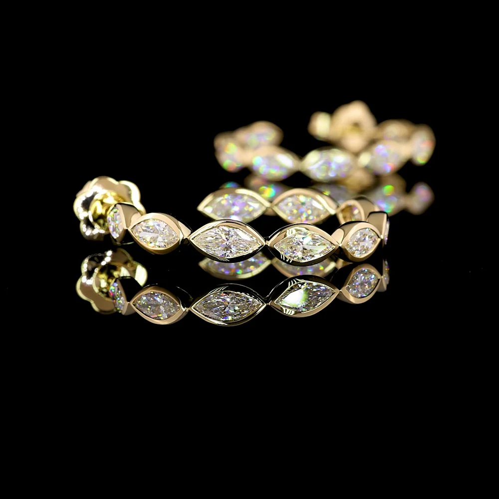 14K Yellow Gold C-Hoop Earrings with Bezel Set East-West Marquise Lab Diamonds - 3.97 Carat Total Diamond Weight - Covaloro Fine Jewelry - Image 4