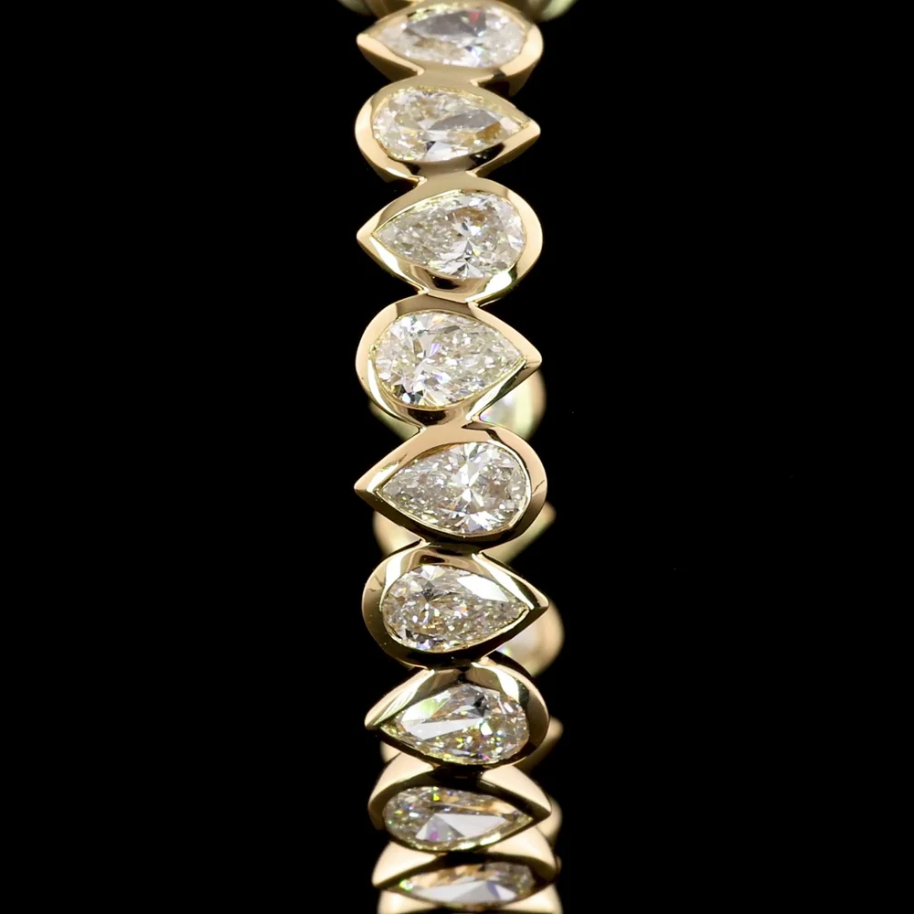 14K Yellow Gold C-Hoop Earrings with Bezel Set Pear Shaped Lab Diamonds - 2.74 Carat Total Weight (E-F Color, VS1 Clarity) - Covaloro Fine Jewelry - Image 2