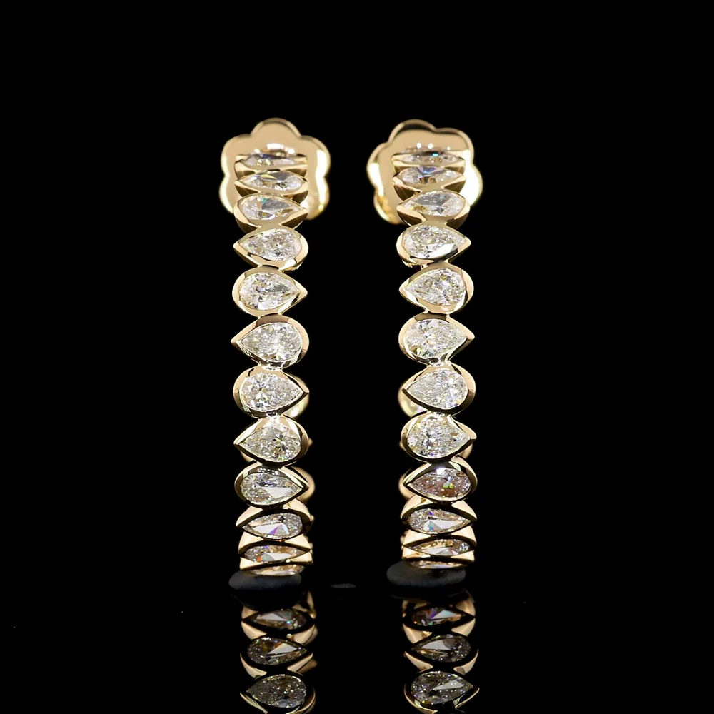14K Yellow Gold C-Hoop Earrings with Bezel Set Pear Shaped Lab Diamonds - 2.74 Carat Total Weight (E-F Color, VS1 Clarity) - Covaloro Fine Jewelry - Image 3