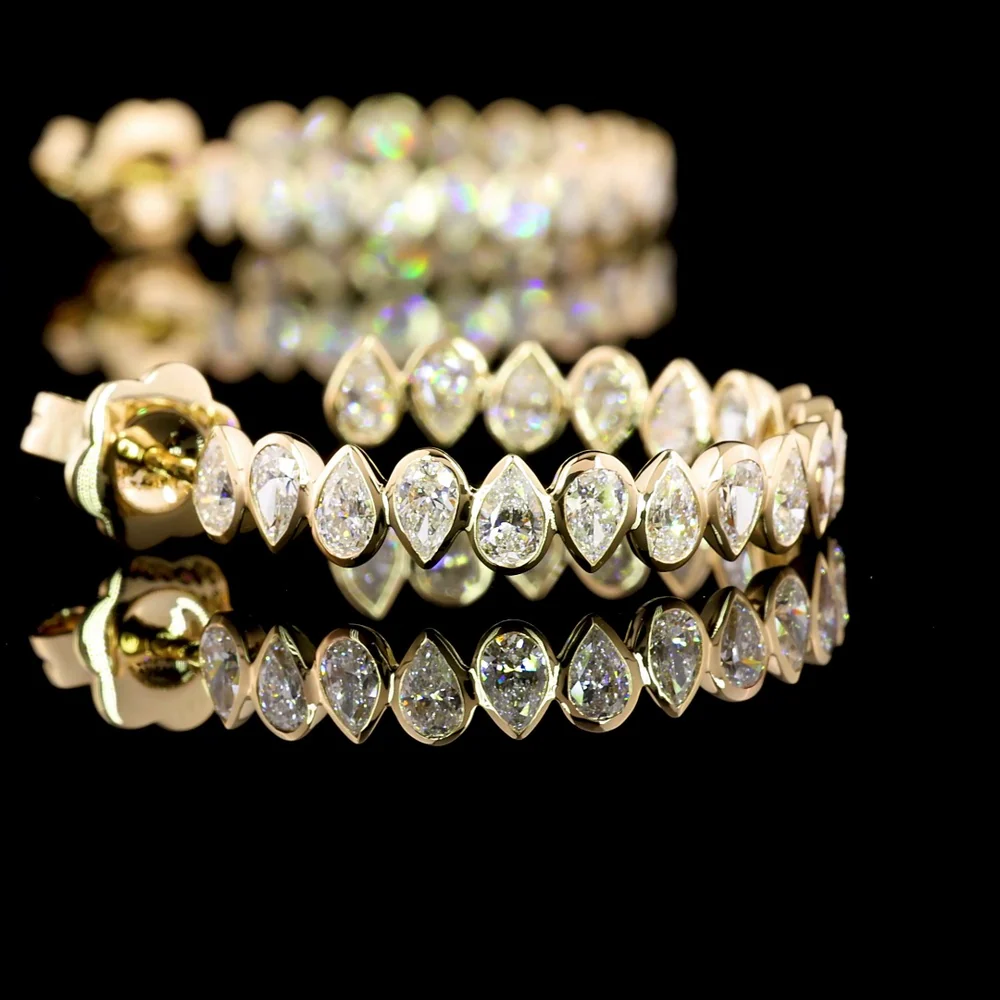 14K Yellow Gold C-Hoop Earrings with Bezel Set Pear Shaped Lab Diamonds - 2.74 Carat Total Weight (E-F Color, VS1 Clarity) - Covaloro Fine Jewelry - Image 4