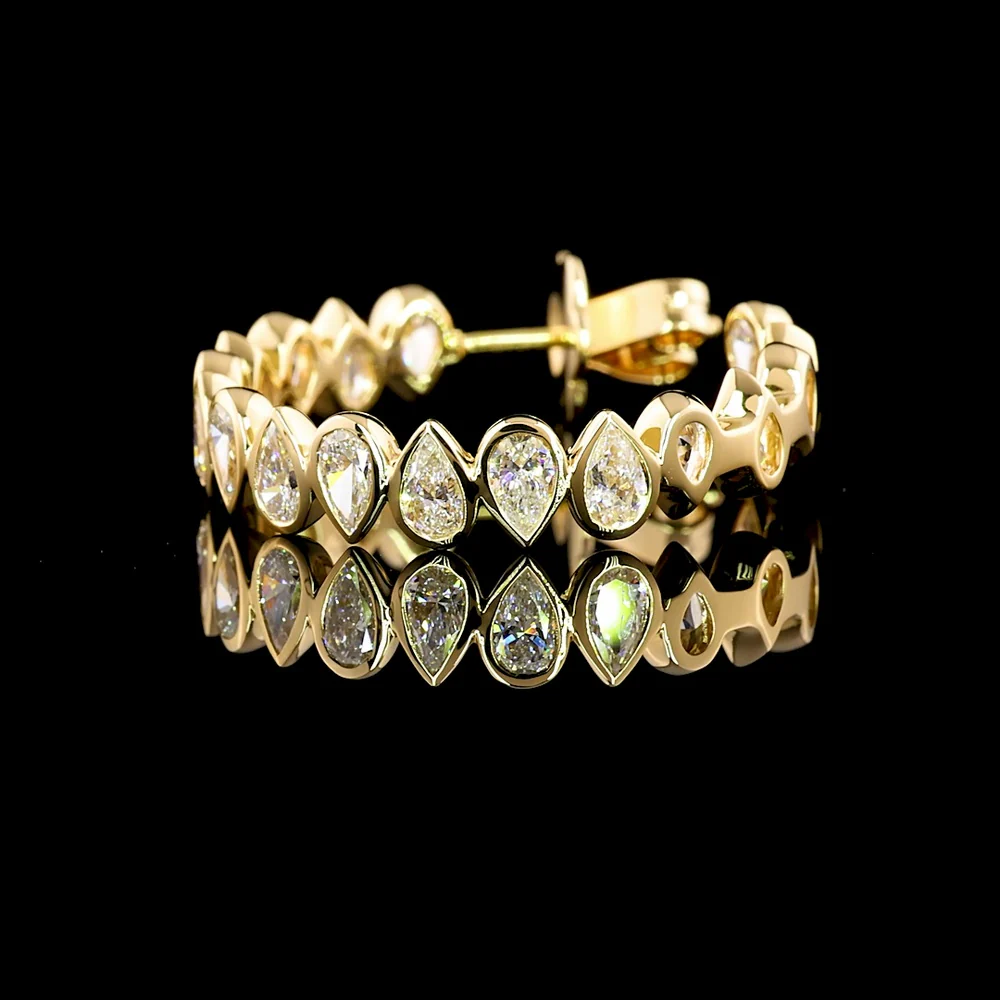 14K Yellow Gold C-Hoop Earrings with Bezel Set Pear Shaped Lab Diamonds - 4.12 Carat Total Weight, F Color VS1 Clarity - Covaloro Fine Jewelry - Image 3