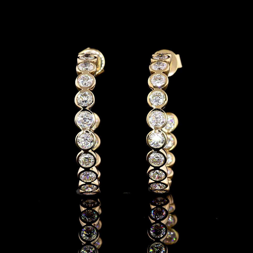 14K Yellow Gold C-Hoop Earrings with Bezel Set Round Lab Diamonds - 2.87 Carat Total Diamond Weight - Covaloro Fine Jewelry