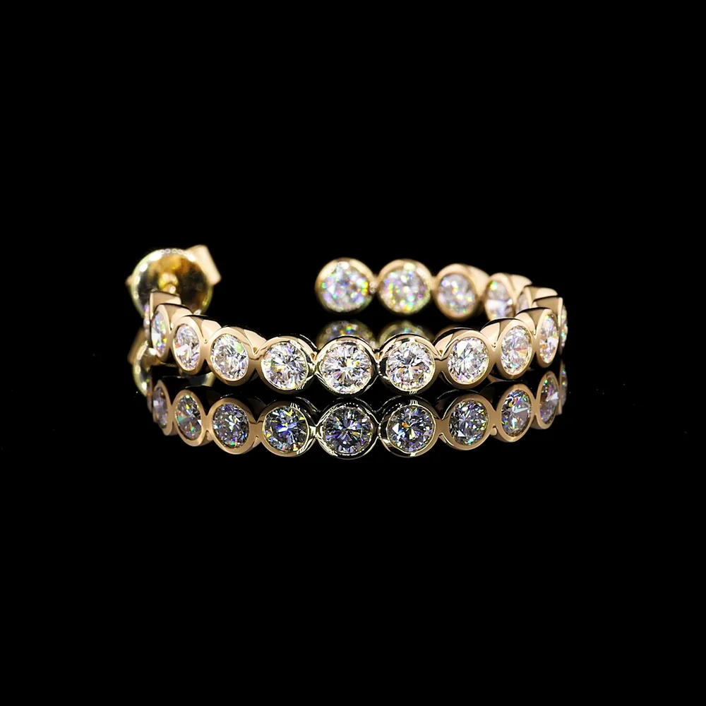 14K Yellow Gold C-Hoop Earrings with Bezel Set Round Lab Diamonds - 2.87 Carat Total Diamond Weight - Covaloro Fine Jewelry - Image 3