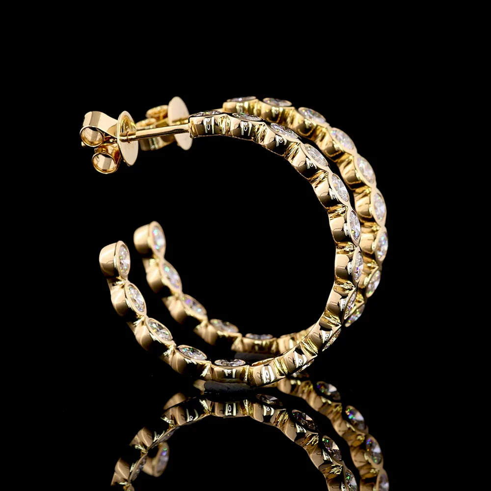 14K Yellow Gold C-Hoop Earrings with Bezel Set Round Lab Diamonds - 2.87 Carat Total Diamond Weight - Covaloro Fine Jewelry - Image 4